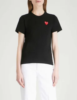 Comme Des Garçons Play Heart Logo-embroidered Cotton-jersey T-shirt -Reiss Shop 143 2000022 P1T107 S BLACK ALT02