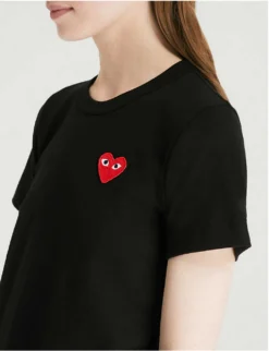 Comme Des Garçons Play Heart Logo-embroidered Cotton-jersey T-shirt -Reiss Shop 143 2000022 P1T107 S BLACK ALT04