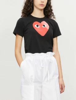 Comme Des Garçons Play Middle Heart-print Cotton-jersey T-shirt -Reiss Shop 143 2000022 P1T111 BLACK ALT03
