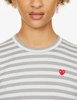 Comme Des Garçons Play Heart-embroidered Striped Cotton-jersey Top -Reiss Shop 143 2000022 P1T217 S GREY ALT04