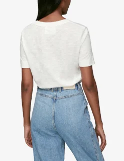 Whistles Rosa Double-trim Cotton-jersey T-shirt -Reiss Shop 501 10019 30980 WHITE ALT02