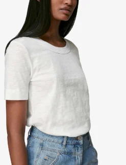 Whistles Rosa Double-trim Cotton-jersey T-shirt -Reiss Shop 501 10019 30980 WHITE ALT04