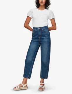 Whistles Broderie Anglaise-embellished Cotton T-shirt -Reiss Shop R00126751 WHITE ALT01