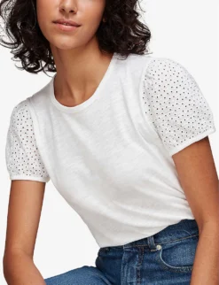 Whistles Broderie Anglaise-embellished Cotton T-shirt -Reiss Shop R00126751 WHITE ALT03
