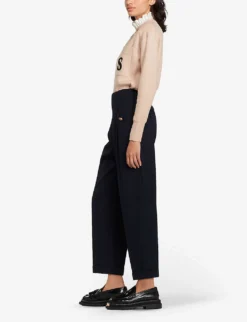 Sandro Sieny Wide-leg Wool-blend Trousers 7 Sandro Sieny Wide-leg Wool-blend Trousers -Reiss Shop R03631101 NAVYBLUE ALT02