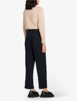 Sandro Sieny Wide-leg Wool-blend Trousers 8 Sandro Sieny Wide-leg Wool-blend Trousers -Reiss Shop R03631101 NAVYBLUE ALT03