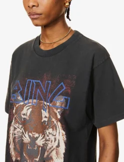 ANINE BING Tiger Graphic-print Cotton-jersey T-shirt -Reiss Shop R03699184 BLACK ALT03