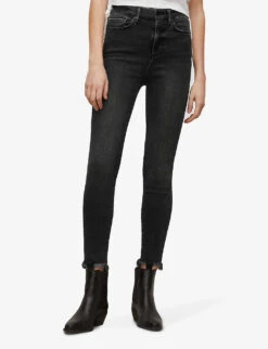 AllSaints Kenzie Frayed-hem Skinny High-rise Stretch-denim Jeans -Reiss Shop R03834800 WASHEDBLACK ALT02