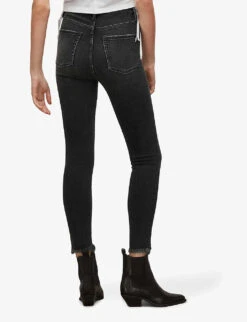 AllSaints Kenzie Frayed-hem Skinny High-rise Stretch-denim Jeans -Reiss Shop R03834800 WASHEDBLACK ALT03