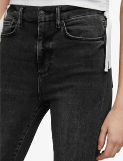 AllSaints Kenzie Frayed-hem Skinny High-rise Stretch-denim Jeans -Reiss Shop R03834800 WASHEDBLACK ALT04