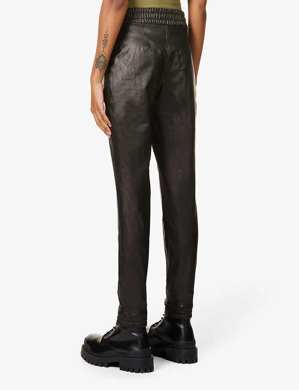 Spanx Leather Like Tapered-leg Mid-rise Stretch Faux-leather Jogging Bottoms 4 Spanx Leather Like Tapered-leg Mid-rise Stretch Faux-leather Jogging Bottoms - Image 4