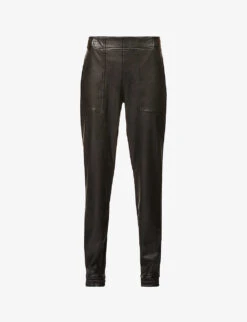 Spanx Leather Like Tapered-leg Mid-rise Stretch Faux-leather Jogging Bottoms