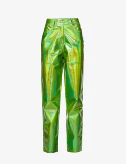 Lupe Metallic High-rise Straight-leg Faux-leather Trousers