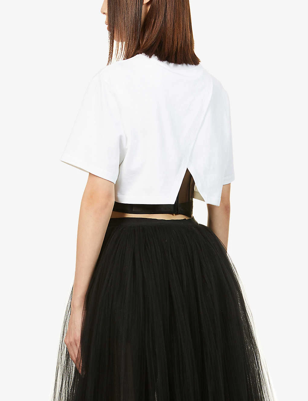 Alexander McQueen Mesh-detail Boned Cotton-jersey T-shirt 4 Alexander McQueen Mesh-detail Boned Cotton-jersey T-shirt - Image 4