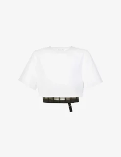 Alexander McQueen Mesh-detail Boned Cotton-jersey T-shirt