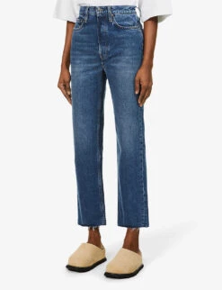 Toteme Raw-hem Straight-leg High-rise Organic-cotton Jeans 8 Toteme Raw-hem Straight-leg High-rise Organic-cotton Jeans -Reiss Shop R03858006 MIDBLUE ALT02