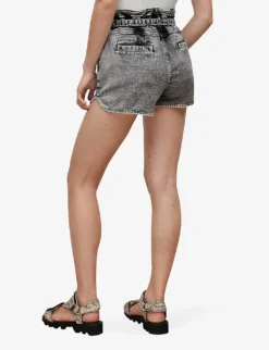 AllSaints Dale Paperbag-waist High-rise Stretch-denim Shorts -Reiss Shop R03875945 SNOWBLACK ALT03