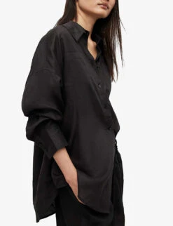 AllSaints Inez Oversized-fit Linen Shirt 7 AllSaints Inez Oversized-fit Linen Shirt -Reiss Shop R03885691 BLACK ALT02