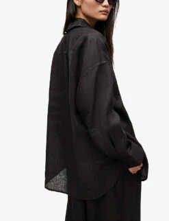 AllSaints Inez Oversized-fit Linen Shirt 8 AllSaints Inez Oversized-fit Linen Shirt -Reiss Shop R03885691 BLACK ALT03