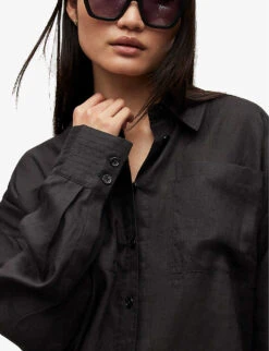 AllSaints Inez Oversized-fit Linen Shirt 9 AllSaints Inez Oversized-fit Linen Shirt -Reiss Shop R03885691 BLACK ALT04