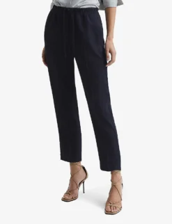Reiss Hailey Elasticated-waist High-rise Recycled Polyester-blend Trousers 7 Reiss Hailey Elasticated-waist High-rise Recycled Polyester-blend Trousers -Reiss Shop R03896277 NAVY ALT02