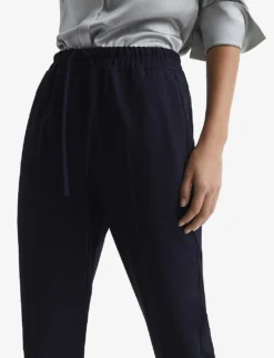 Reiss Hailey Elasticated-waist High-rise Recycled Polyester-blend Trousers 9 Reiss Hailey Elasticated-waist High-rise Recycled Polyester-blend Trousers -Reiss Shop R03896277 NAVY ALT04