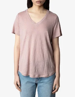 Zadig & Voltaire Atia Wings V-neck Linen T-shirt -Reiss Shop R03909428 MAUVE ALT02