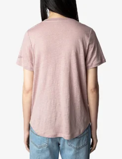 Zadig & Voltaire Atia Wings V-neck Linen T-shirt -Reiss Shop R03909428 MAUVE ALT03