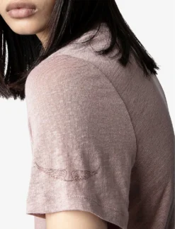 Zadig & Voltaire Atia Wings V-neck Linen T-shirt -Reiss Shop R03909428 MAUVE ALT04