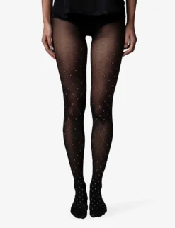 Fogal X Zadig & Voltaire ZV Metallic Monogram Tights 7 Fogal X Zadig & Voltaire ZV Metallic Monogram Tights -Reiss Shop R03913726 NOIR ALT02
