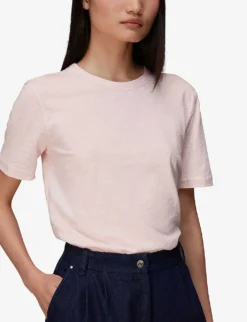 Whistles Emily Ultimate Crewneck Cotton-jersey T Shirt -Reiss Shop R03933342 PALEPINK ALT02