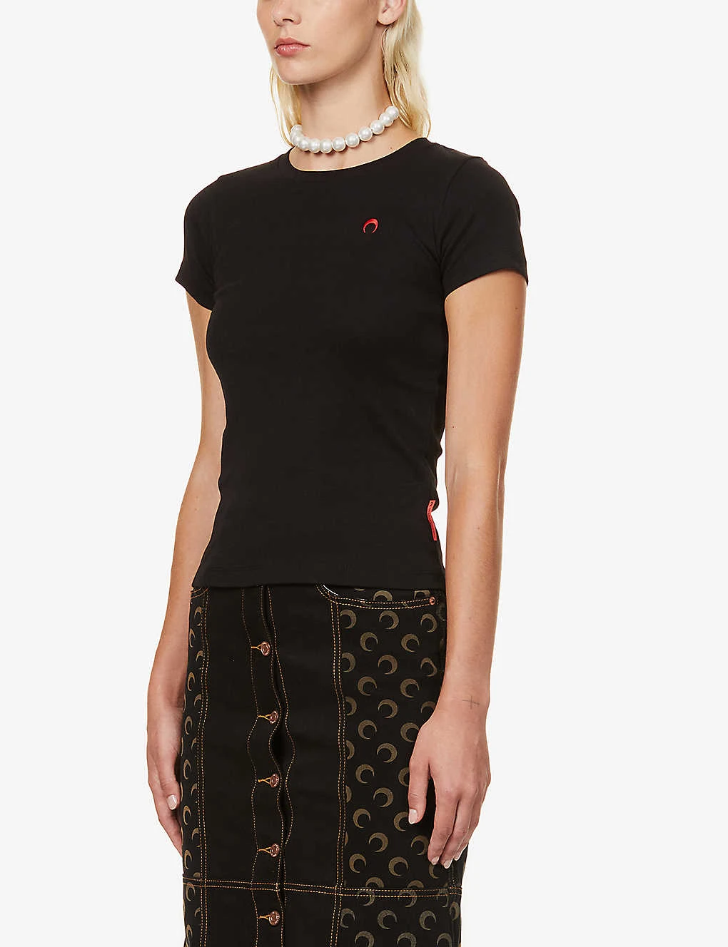 Marine Serre Logo-embroidered Fitted Organic-cotton T-shirt 3 Marine Serre Logo-embroidered Fitted Organic-cotton T-shirt - Image 3