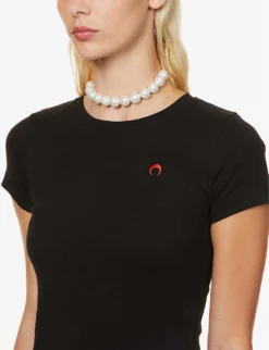 Marine Serre Logo-embroidered Fitted Organic-cotton T-shirt 9 Marine Serre Logo-embroidered Fitted Organic-cotton T-shirt -Reiss Shop R03936484 BLACK ALT04