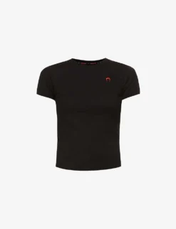 Marine Serre Logo-embroidered Fitted Organic-cotton T-shirt