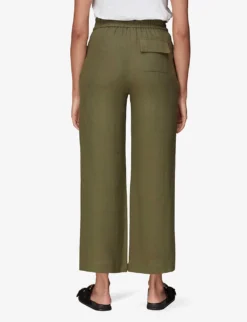 Whistles Cropped Wide-leg Mid-rise Linen Trousers -Reiss Shop R03964324 KHAKIOLIVE ALT02