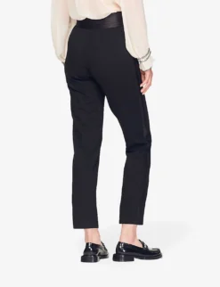 Sandro High-rise Satin-waist Stretch-woven Trousers -Reiss Shop R03967098 NOIRGRIS ALT03