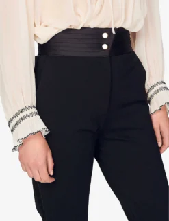 Sandro High-rise Satin-waist Stretch-woven Trousers -Reiss Shop R03967098 NOIRGRIS ALT04