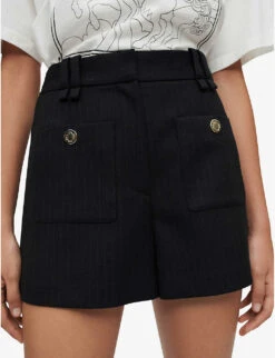 Maje Ilena Pinstripe High-rise Stretch-woven Shorts -Reiss Shop R03968990 NOIRGRIS ALT04