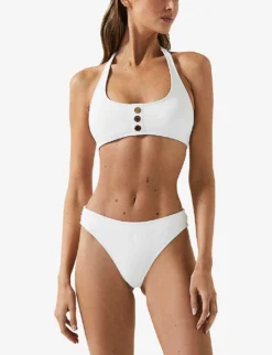 Reiss Iris Gold-tone Button Stretch-nylon Bikini Top -Reiss Shop R03970329 WHITE ALT02