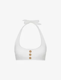 Reiss Iris Gold-tone Button Stretch-nylon Bikini Top