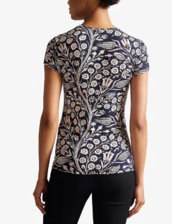 Ted Baker Rosali Floral-print Stretch-woven T-shirt -Reiss Shop R03971518 DKNAVY ALT03