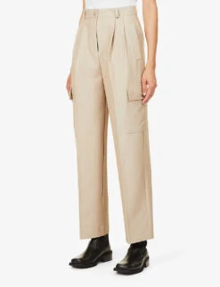 Maesa Straight-leg High-rise Stretch-woven Trousers -Reiss Shop R03974293 TAUPE ALT02