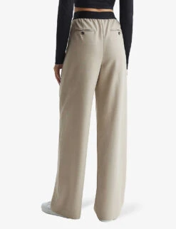 Reiss Lena Contrast-waist Wide-leg High-rise Stretch-woven Trousers -Reiss Shop R03978241 STONE ALT03
