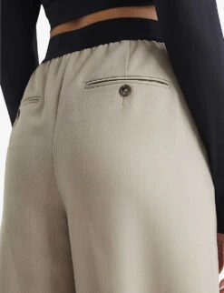 Reiss Lena Contrast-waist Wide-leg High-rise Stretch-woven Trousers -Reiss Shop R03978241 STONE ALT04