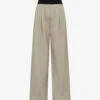 Reiss Lena Contrast-waist Wide-leg High-rise Stretch-woven Trousers
