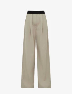 Reiss Lena Contrast-waist Wide-leg High-rise Stretch-woven Trousers