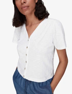 Whistles Maeve Buttoned Cotton-jersey T-shirt 7 Whistles Maeve Buttoned Cotton-jersey T-shirt -Reiss Shop R03983237 WHITE ALT02