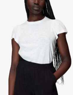 Whistles Round-neck Frilled-sleeve Cotton T-shirt -Reiss Shop R03983239 WHITE ALT02