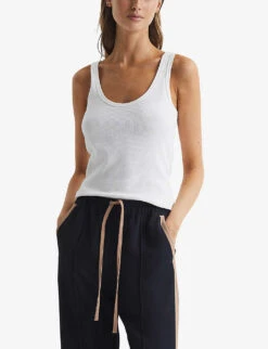 Reiss Violet Scoop-neck Ribbed Stretch-cotton Vest -Reiss Shop R03988066 WHITE ALT02