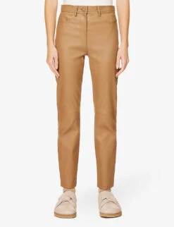 Joseph Teddy Straight-leg High-rise Leather Trousers -Reiss Shop R03996116 CAMEL ALT02